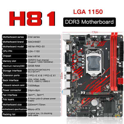 MACHINIST H81 LGA 1150 Motherboard with 256GB SSD Internal Solid State M.2 2280 NGFF 500Mb/s 3D NAND TLC AHCI SATA 3.0 6Gb/s Intel 4th Gen Desktop PC Gaming Motherboard PCIe 2.0 Max 8GB/s