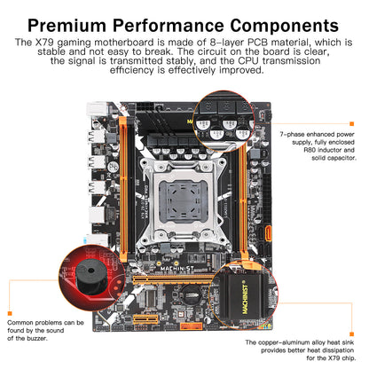 MACHINIST X79 Micro ATX Motherboard, LGA 2011 (Intel 3th Gen) Server Gaming Motherboard (PCIe 3.0, NVME/SATA M.2, Dual Channel DDR3, SATA 6Gb/s) for Intel Xeon E5 V1/V2, Core i7 Processor