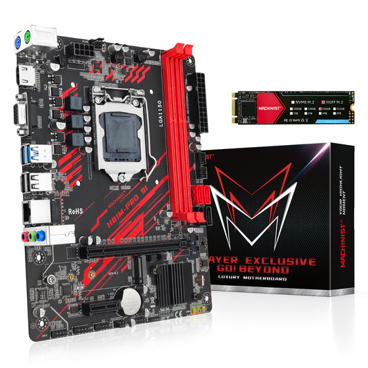 MACHINIST H81 LGA 1150 Motherboard with 256GB SSD Internal Solid State M.2 2280 NGFF 500Mb/s 3D NAND TLC AHCI SATA 3.0 6Gb/s Intel 4th Gen Desktop PC Gaming Motherboard PCIe 2.0 Max 8GB/s