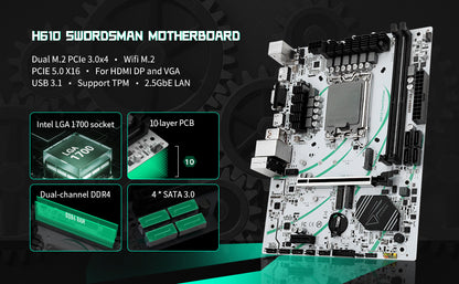 MACHINIST H610 Computer Motherboards, LGA 1700 (Intel 12/13th) Micro ATX Motherboard (PCIe 4.0, DDR4 (XMP), Dual M.2, 2.5G LAN, USB 3.1 Gen, with TPM, Compatible with HDMI/DP/VGA) Gaming Motherboard